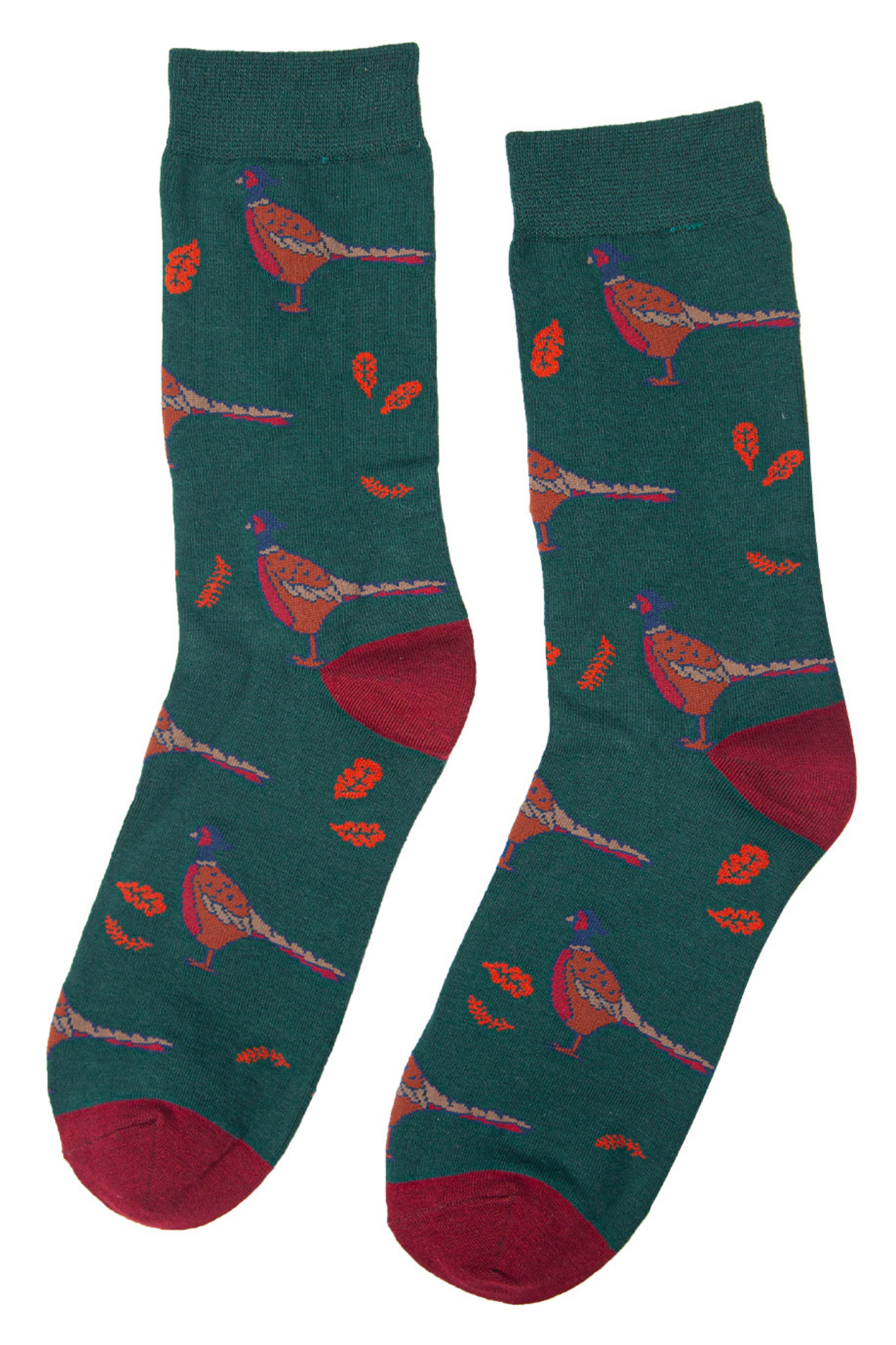 green bamboo pheasant print dress socks