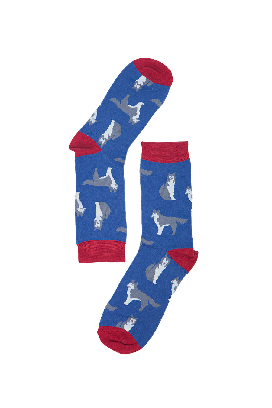 men's blue bamboo socks with siberian huskiies