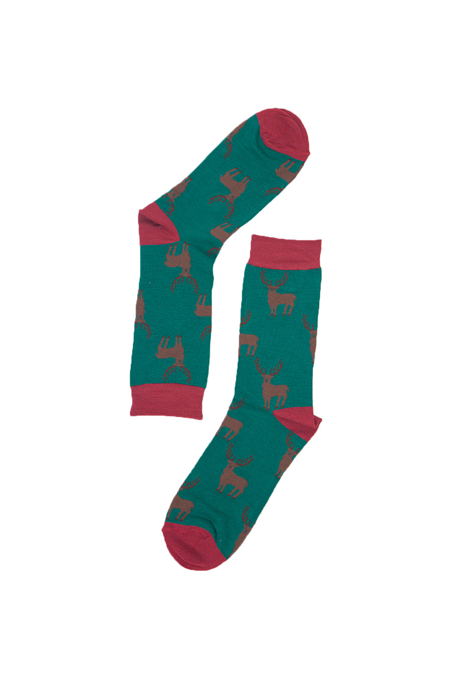 men's green bamboo socks with Stags all over
