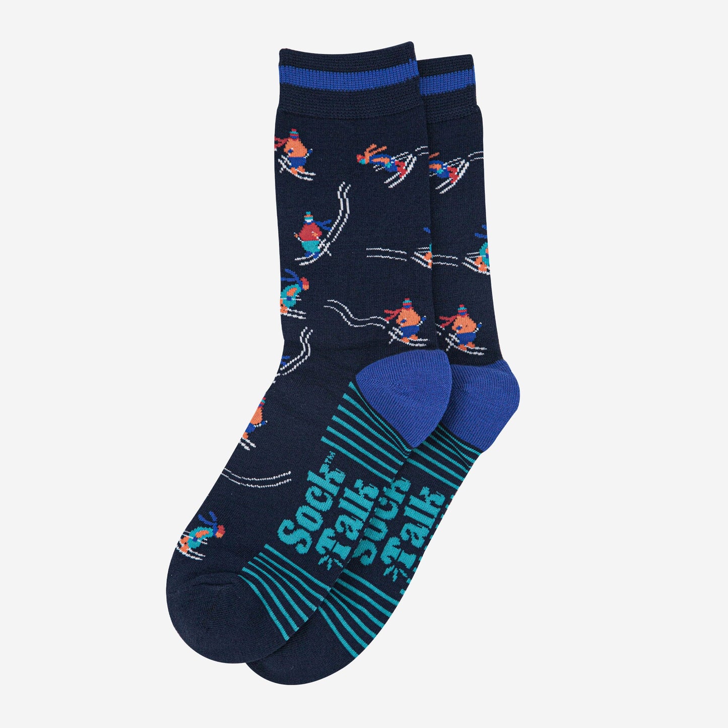 mens-bamboo-socks-navy-blue-skiing-laying-flat