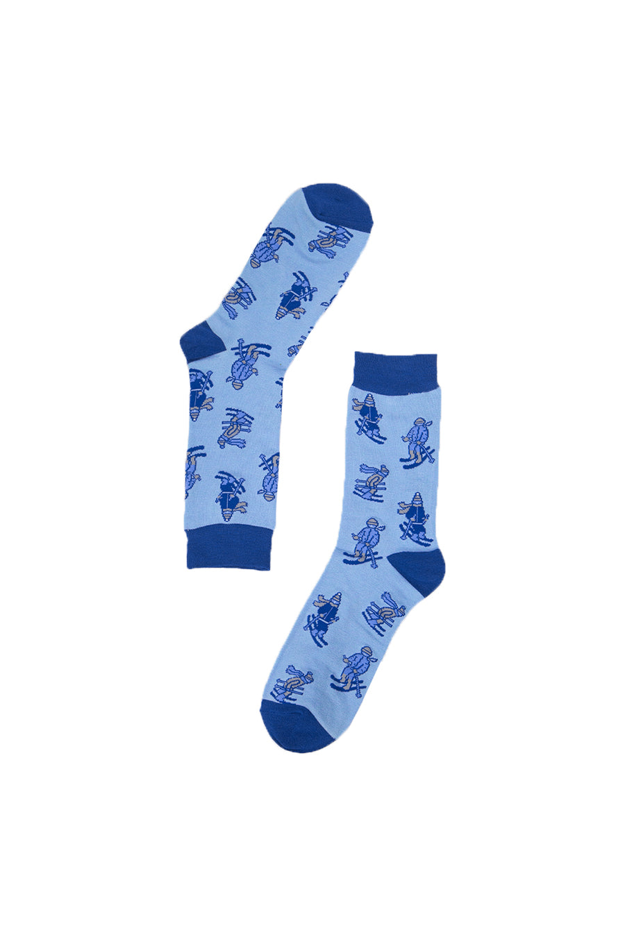 bamboo socks with a pattern of skiers on them
