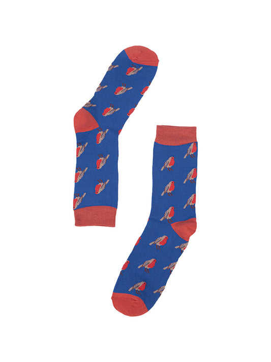 Robin Bird Bamboo Socks in Blue