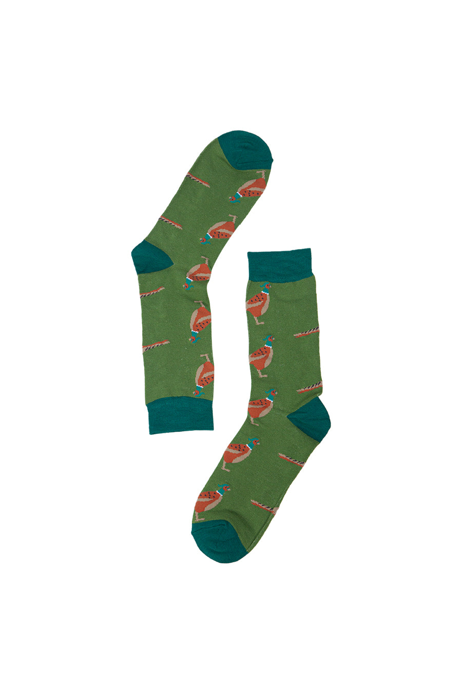 Mens Bamboo Socks Bird Socks Pheasants Novelty Dress Sock Green