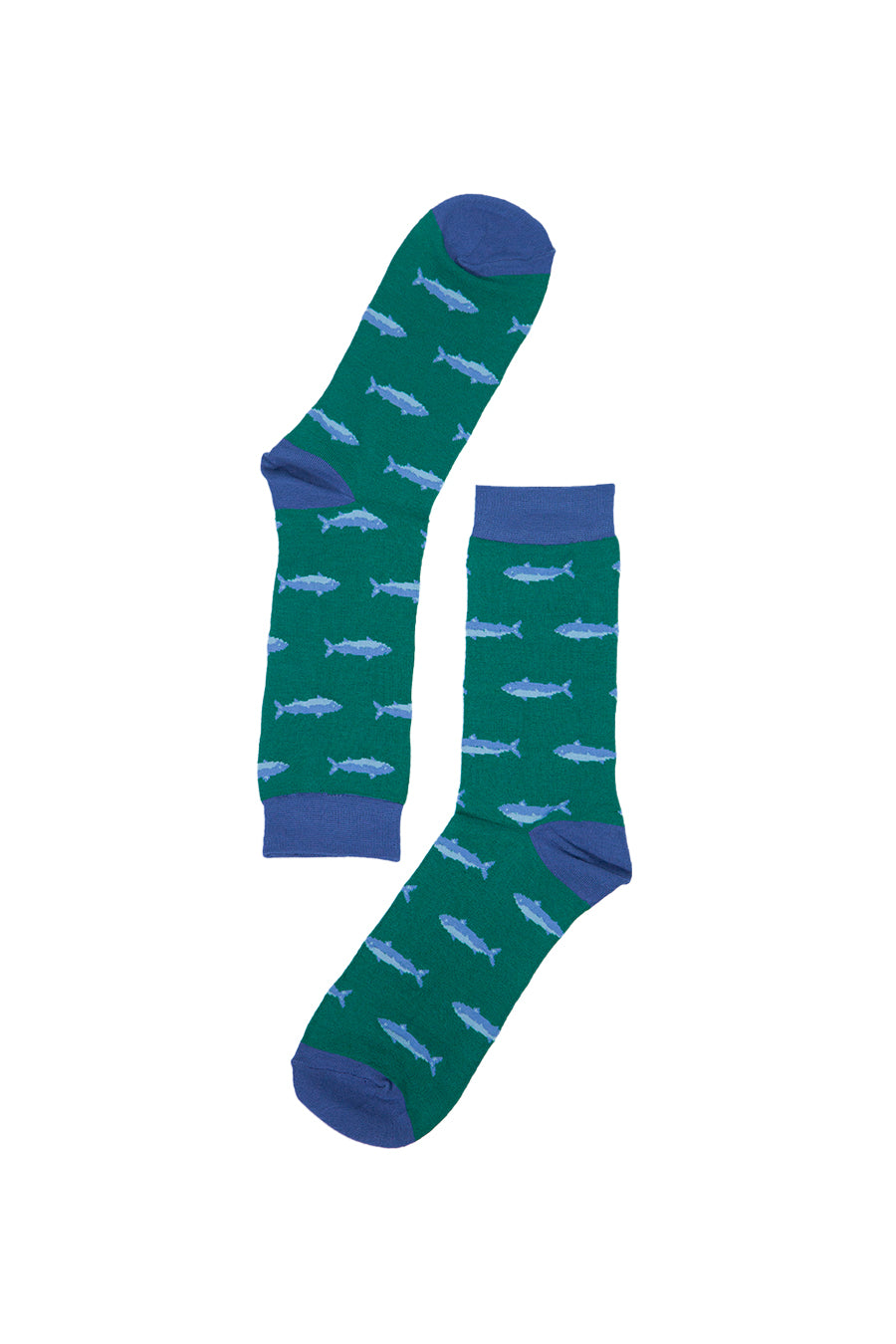 green socks with an all over fish pattern