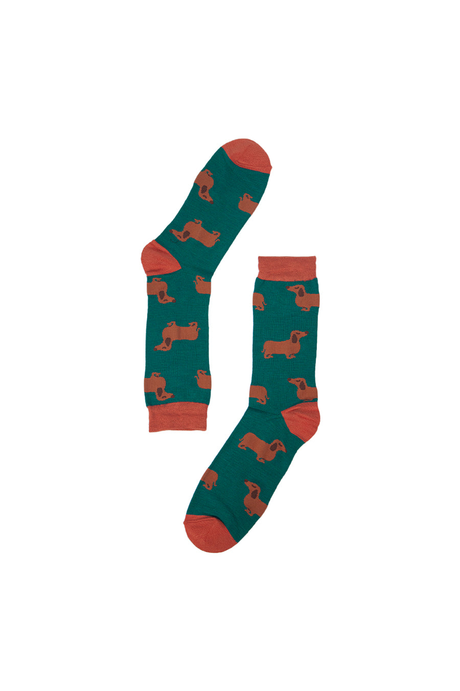 green bamboo socks with miniature dachshunds