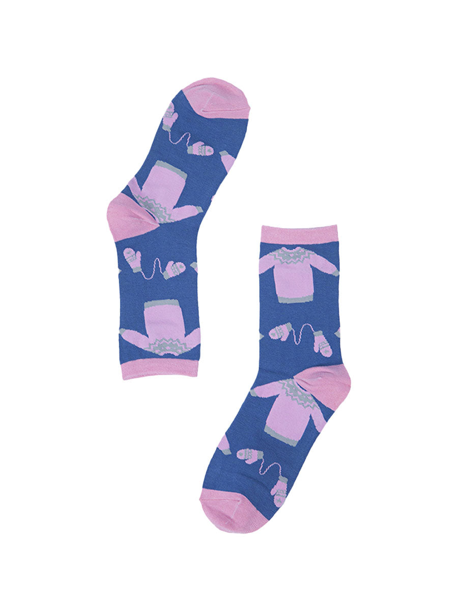 blue, pink ankle socks with xmas jumpers and hats