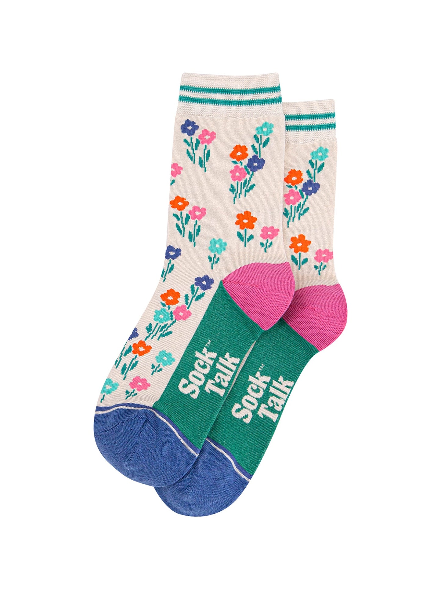 Wildflowers-Bamboo-Socks-in-Cream-Laid-Flat
