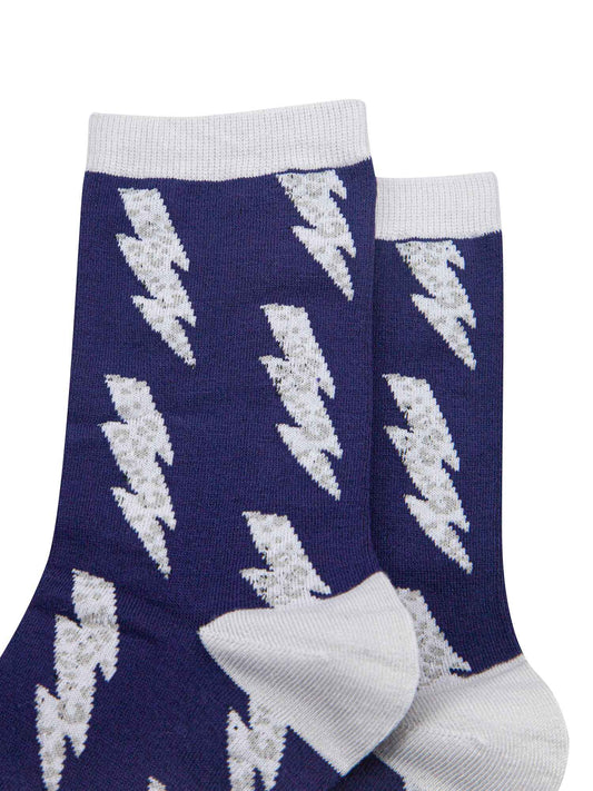 navy blue socks with grey leopard print thunder bolts
