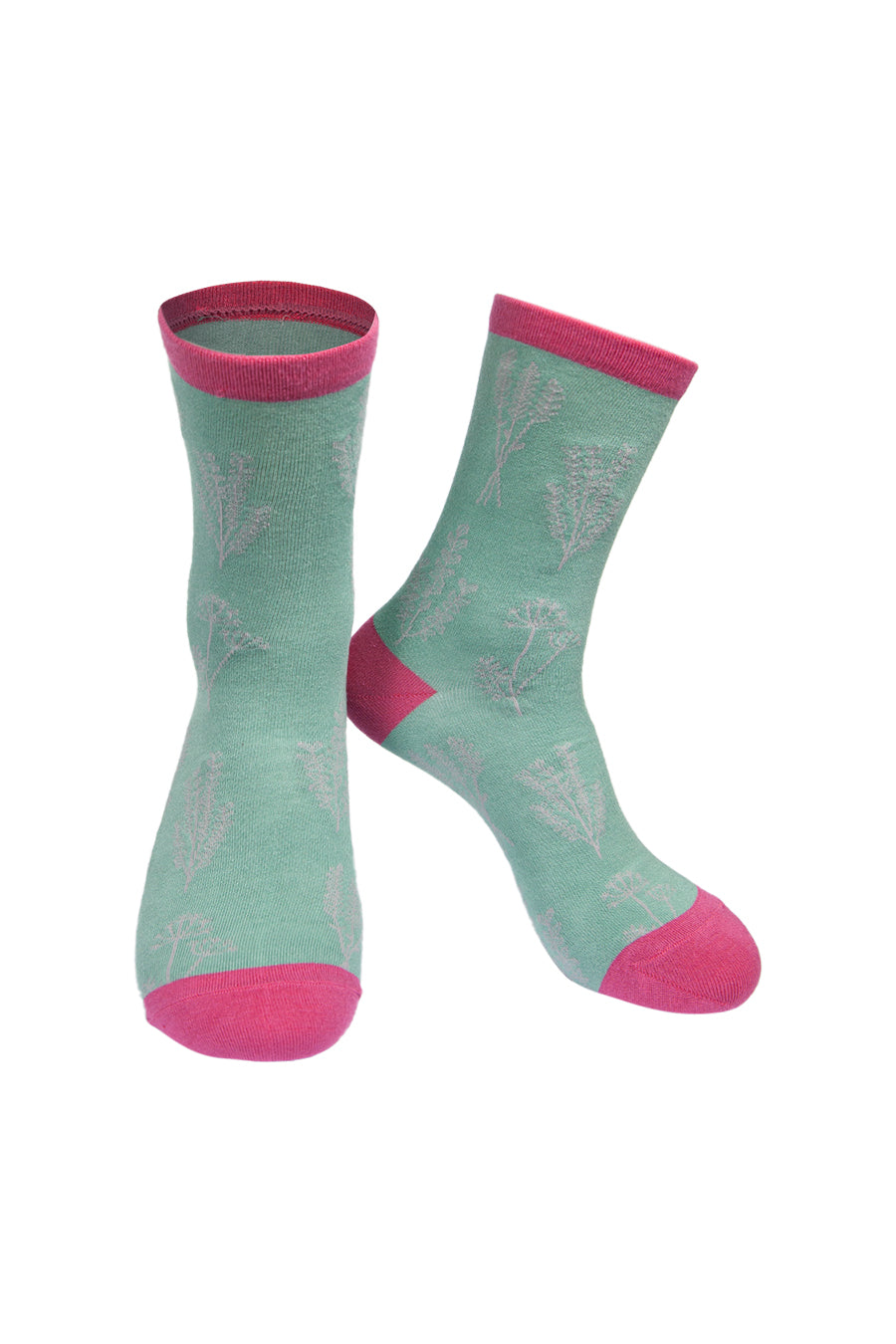 mint green and pink floral print socks