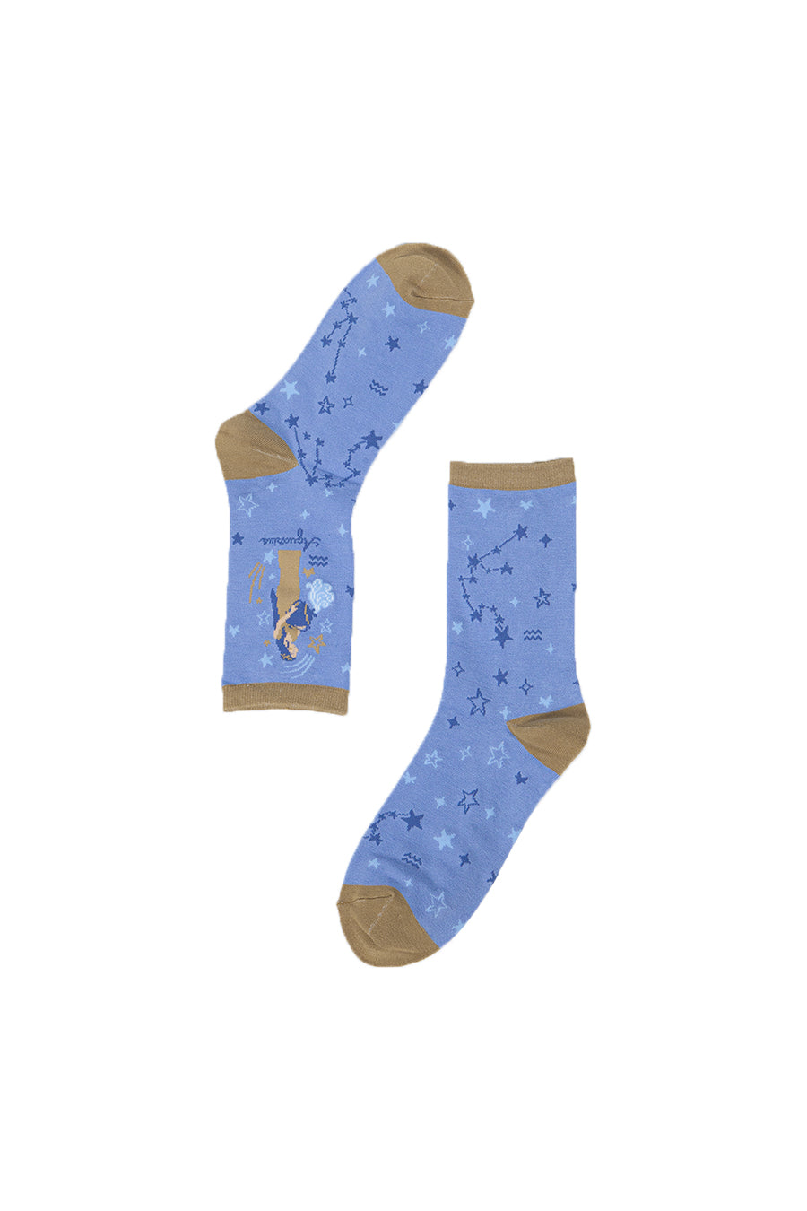 lilac bamboo socks with the zodiac sign and constellation aquarius