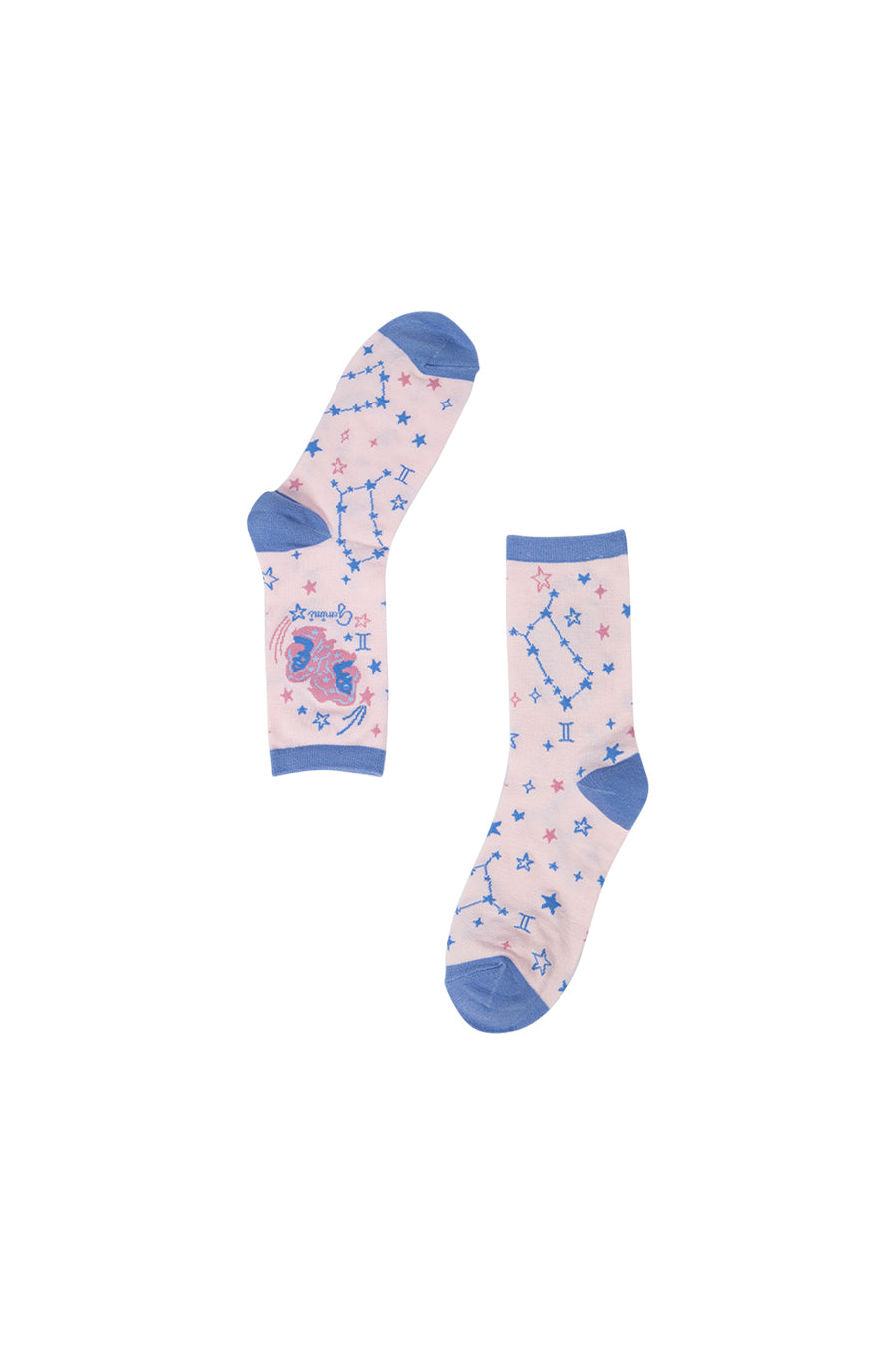pink bamboo socks with the star sign gemini