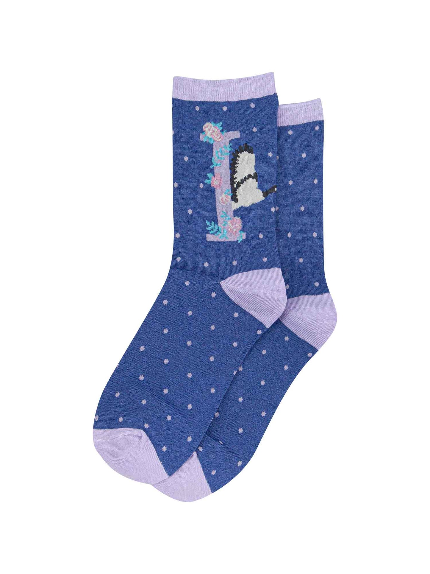blue ankle socks with the initial I