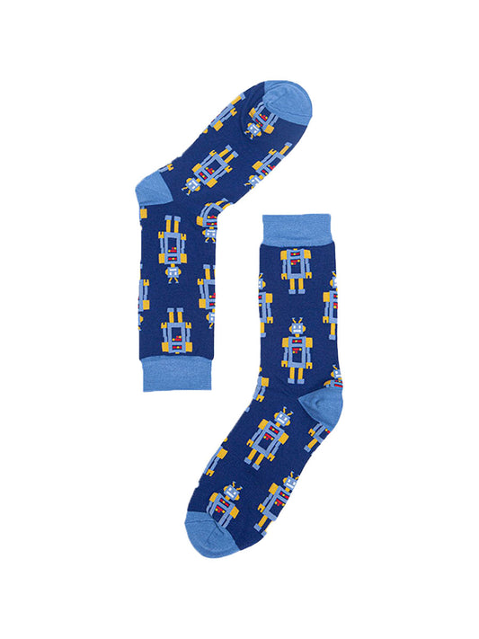 Retro Robot Bamboo Socks in Blue