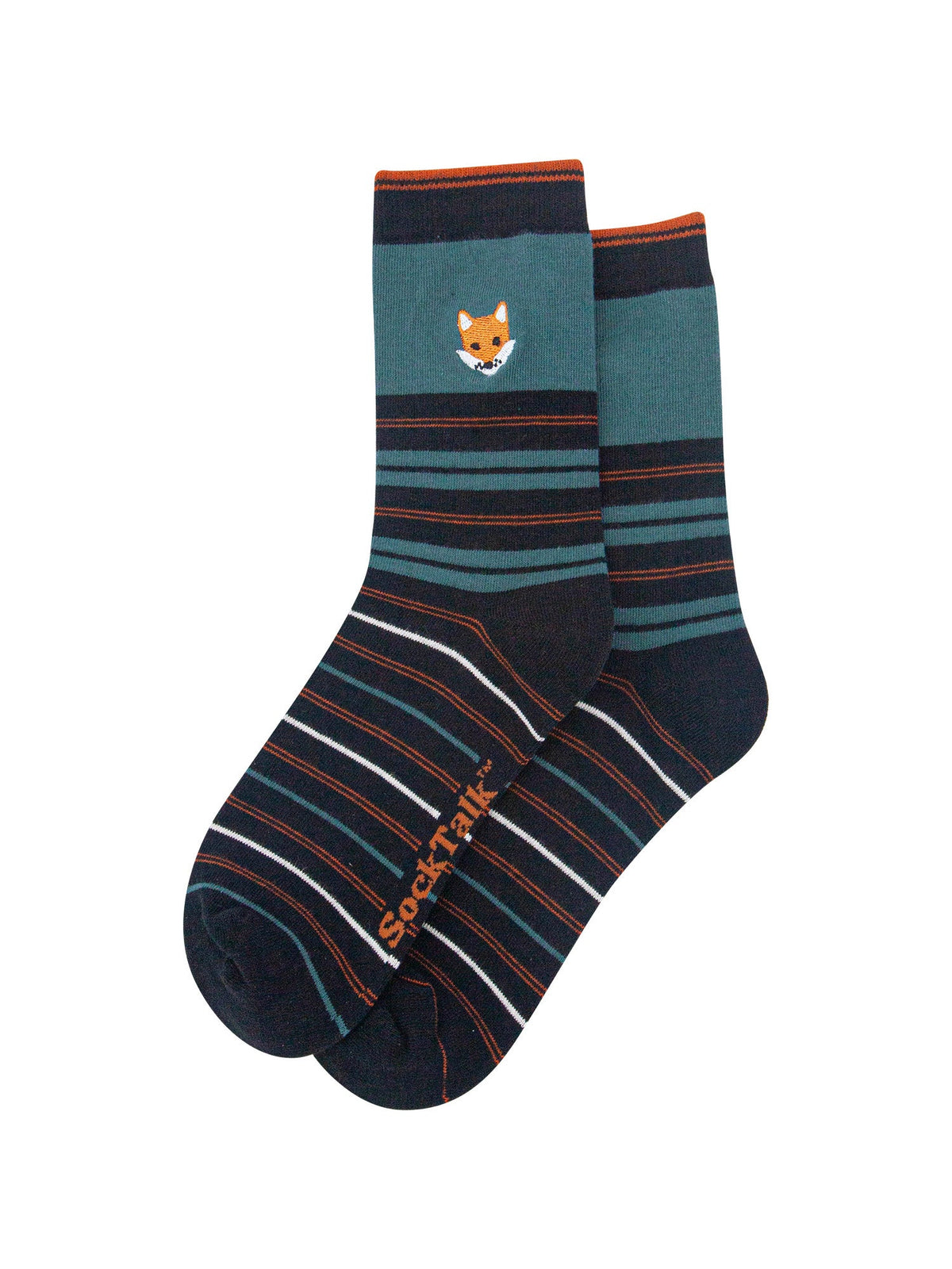 Fox-Combed-Cotton-Pattern-Embroidered-Socks-in-Teal-Laid-Flat