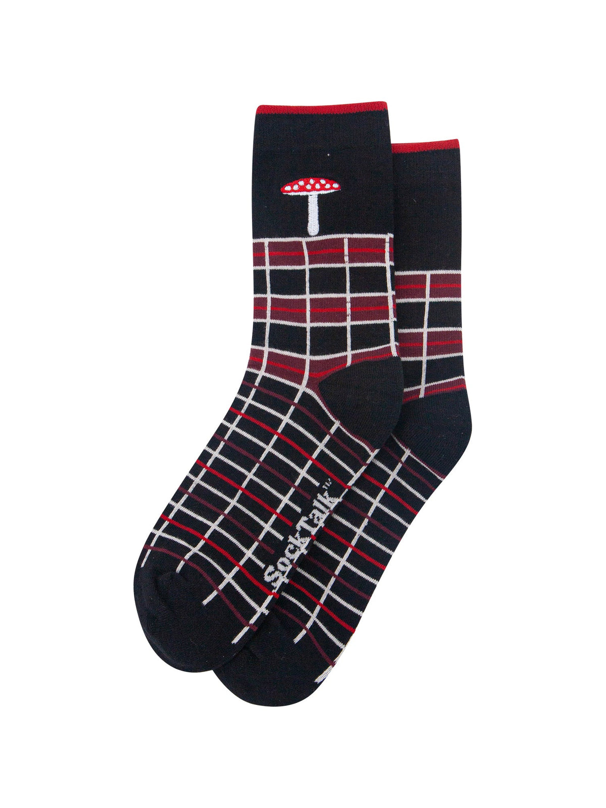 Toadstool-Combed-Cotton-Pattern-Embroidered-Socks-in-Black/Red-Laid-Flat