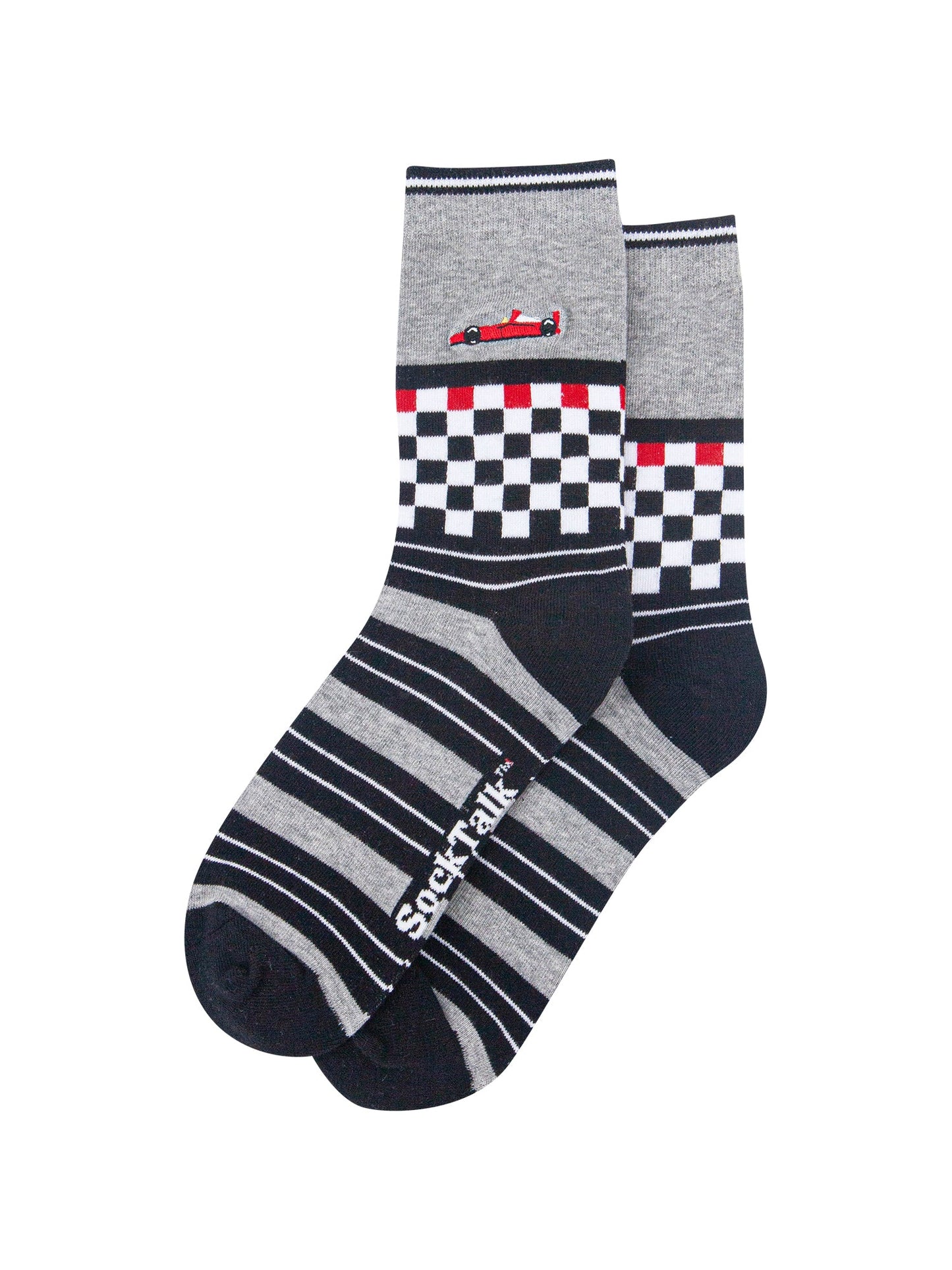 Racecar-Combed-Cotton-Pattern-Embroidered-Socks-in-Grey-Marl-Laid-Flat
