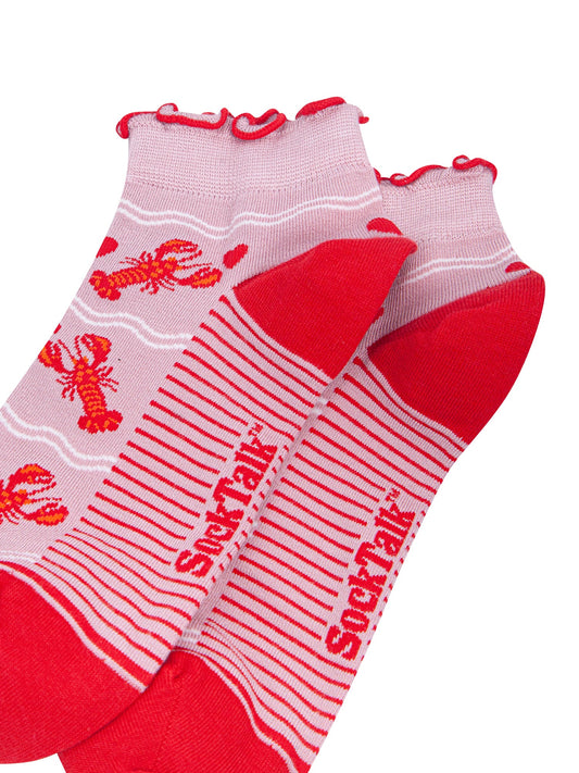 Lobster-Women's-Bamboo-Trainer-Socks-in-Soft-Pink-Close-Up
