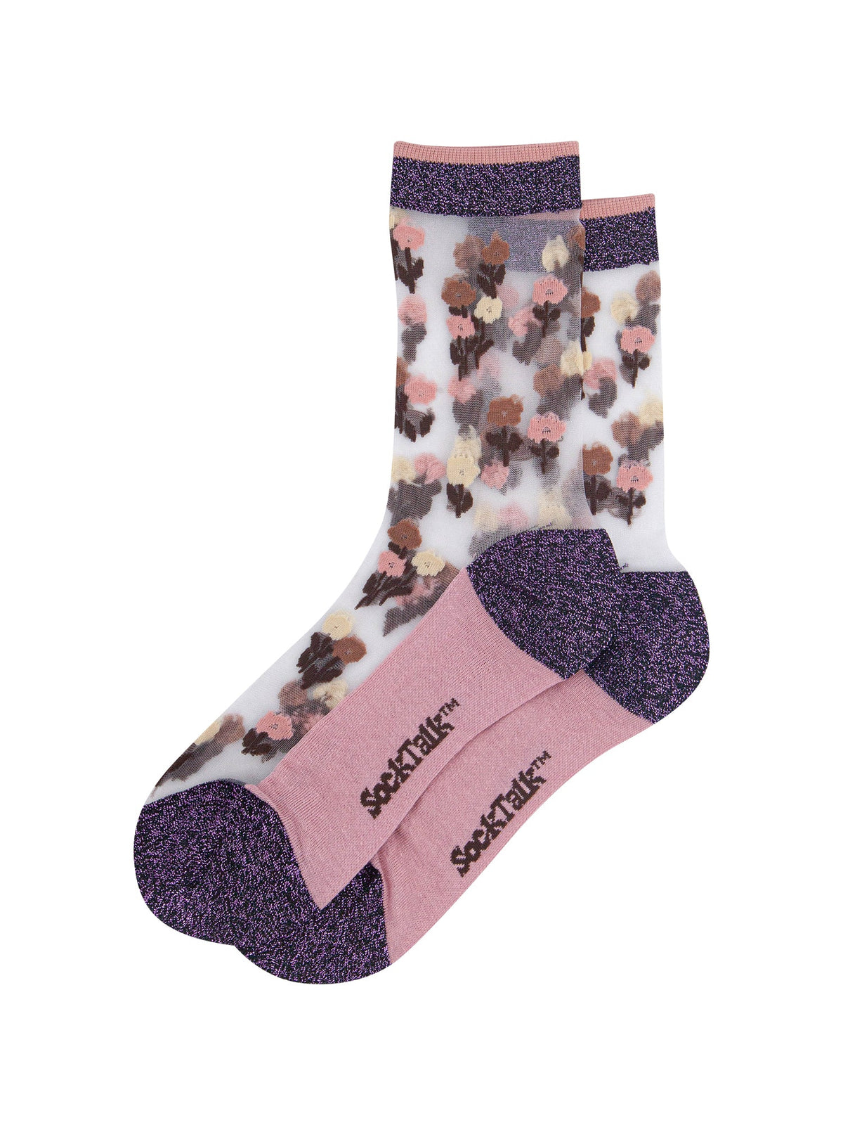 Floral-Sheer-Socks-in-Purple/Pink-Laid-Flat