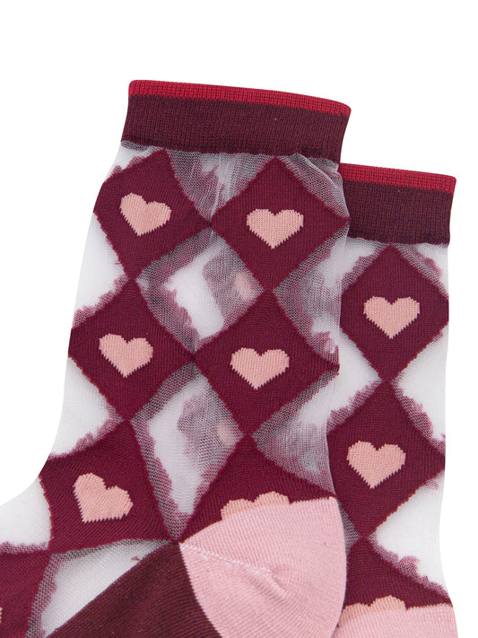Heart-Diamond-Sheer-Socks-in-Burgundy/Soft-Pink-Laid-Flat