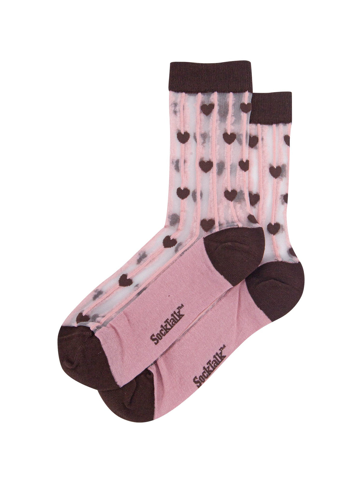 Stripe-&-Heart-Sheer-Socks-in-Brown/Soft-Pink-Laid-Flat
