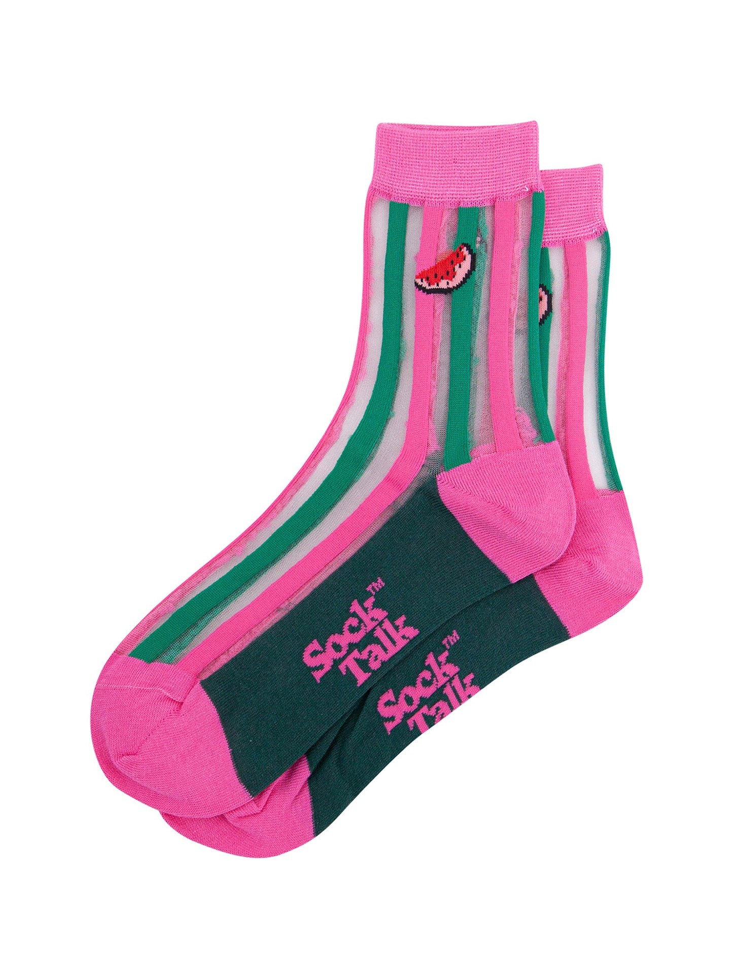 Watermelon-Stripes-Combed-Cotton-Sheer-Pop-Socks-in-Pink-Lying-Flat
