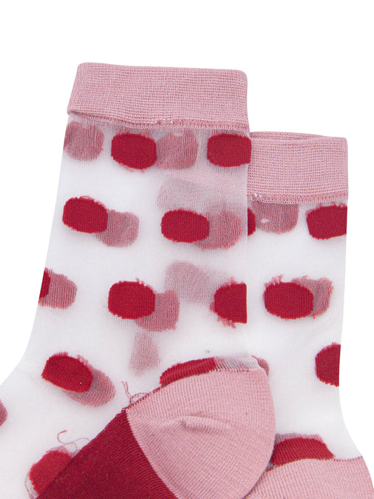 Polka Dot Sheer Socks in Soft Pink/Red