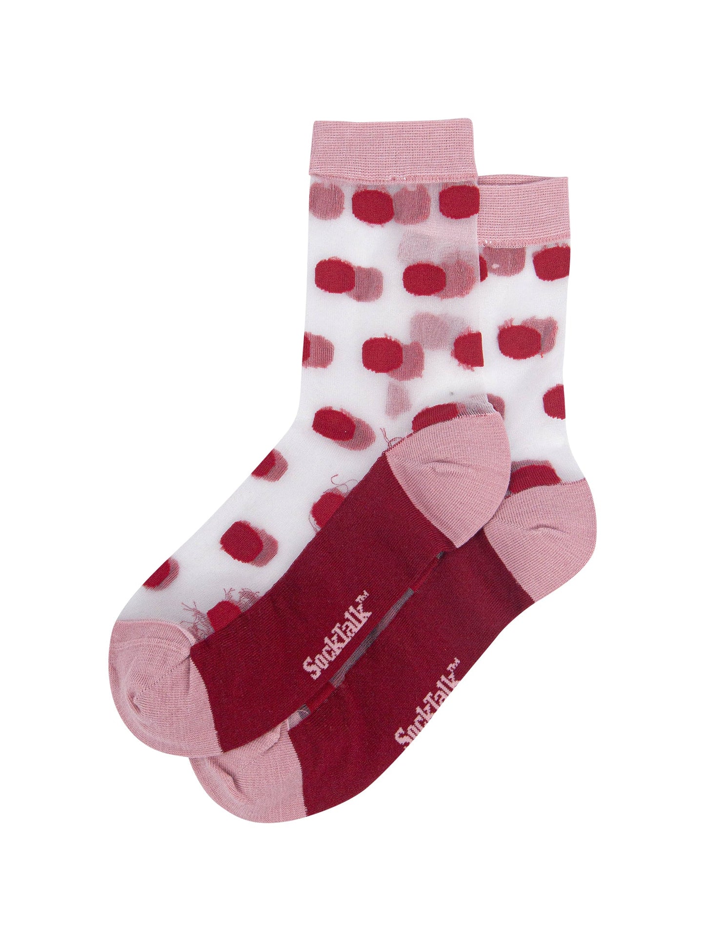 Polka-Dot-Sheer-Socks-in-Soft-Pink/Red-Laid-Flat