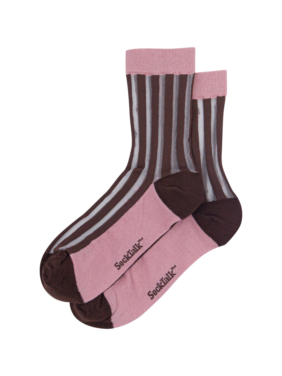 Stripe-Sheer-Socks-in-Brown/Soft-Pink-Laid-Flat