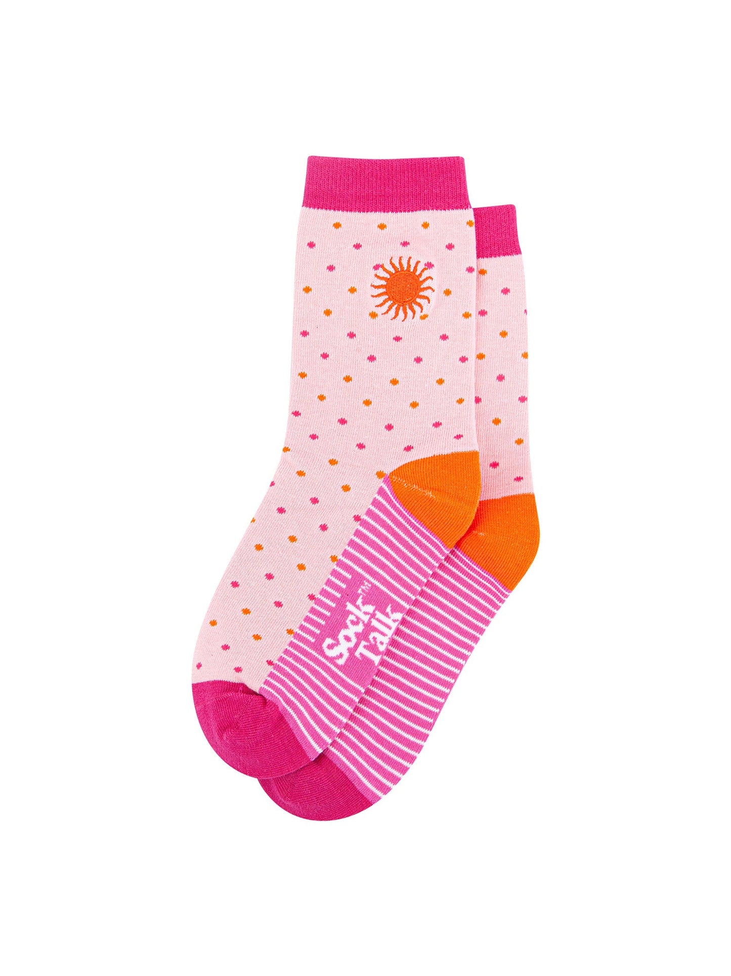 Embroidered-Sun-Spotted-Combed-Cotton-Socks-in-Pink-Lying-Flat