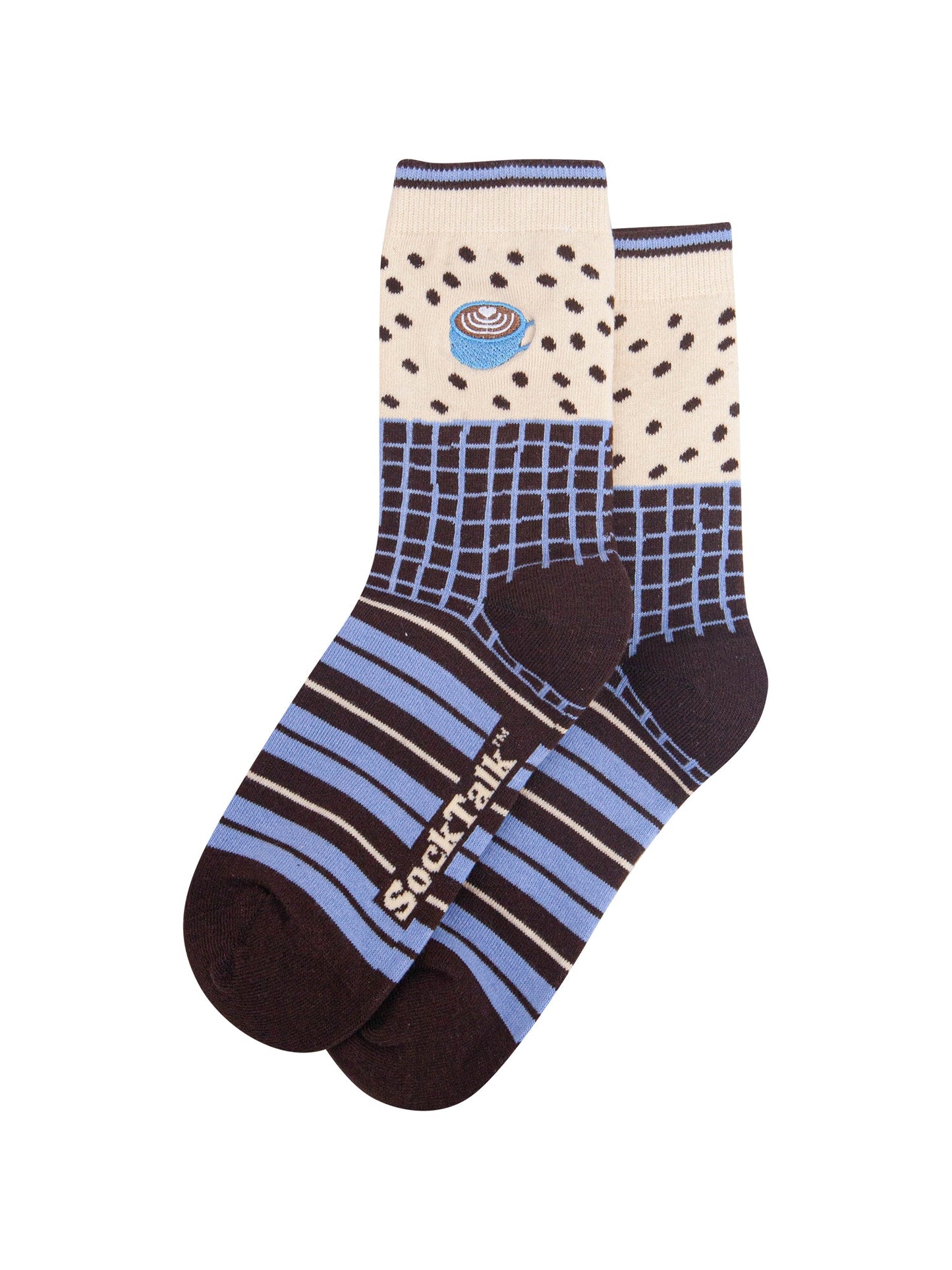 Coffee-Mug-Combed-Cotton-Pattern-Embroidered-Socks-in-Cream/Brown-Laid-Flat