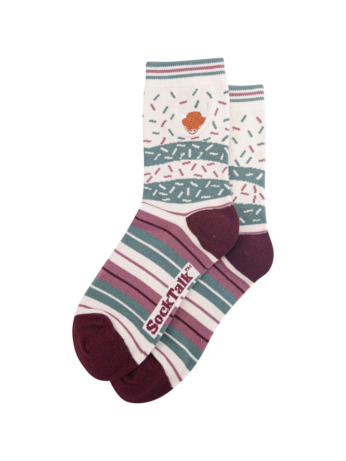 Highland-Cow-Combed-Cotton-Pattern-Embroidered-Socks-in-Cream-Laid-Flat