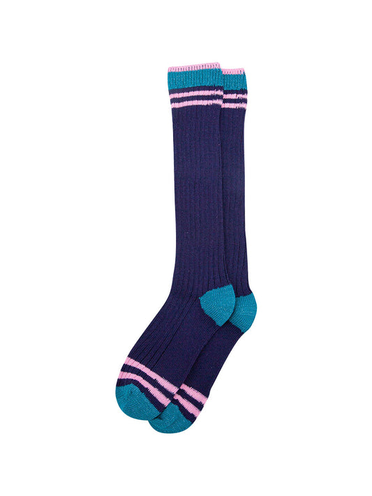 Striped-Combed-Cotton-Knee-High-Glitter-Socks-in-Navy-Green-flat-lay