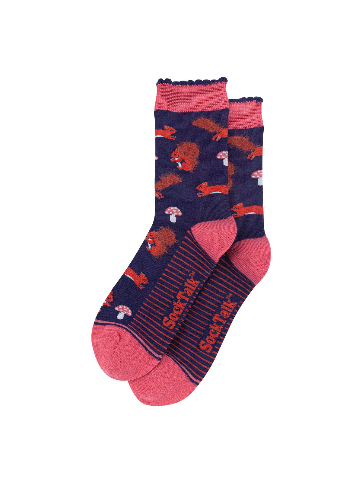Squirrel Fluffy Bamboo Crew Socks Christmas Cracker Gift Box in Navy Blue