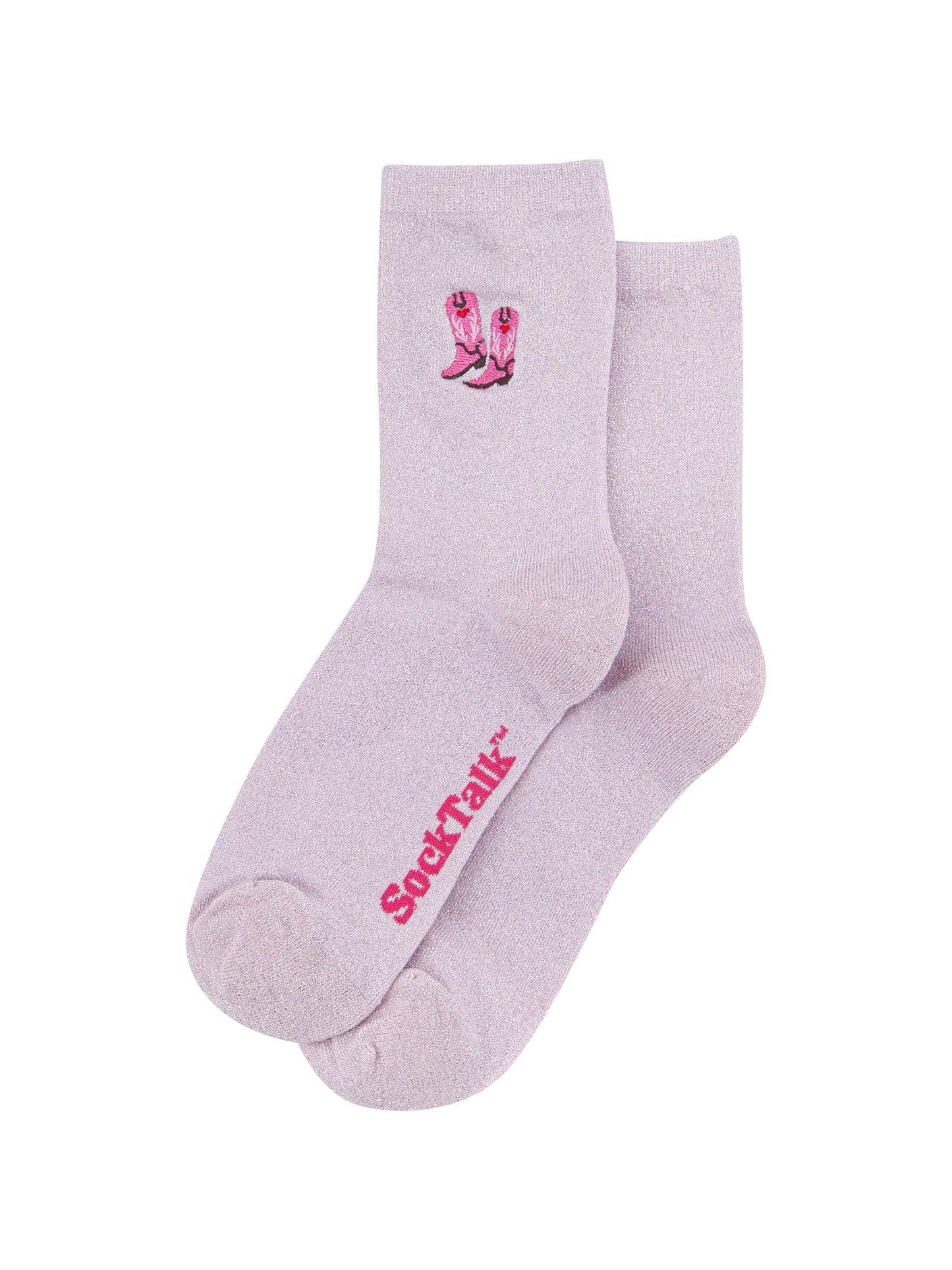 Cowboy-Boot-Combed-Cotton-Glitter-Embroidered-Socks-in-Baby-Pink-Laid-Flat