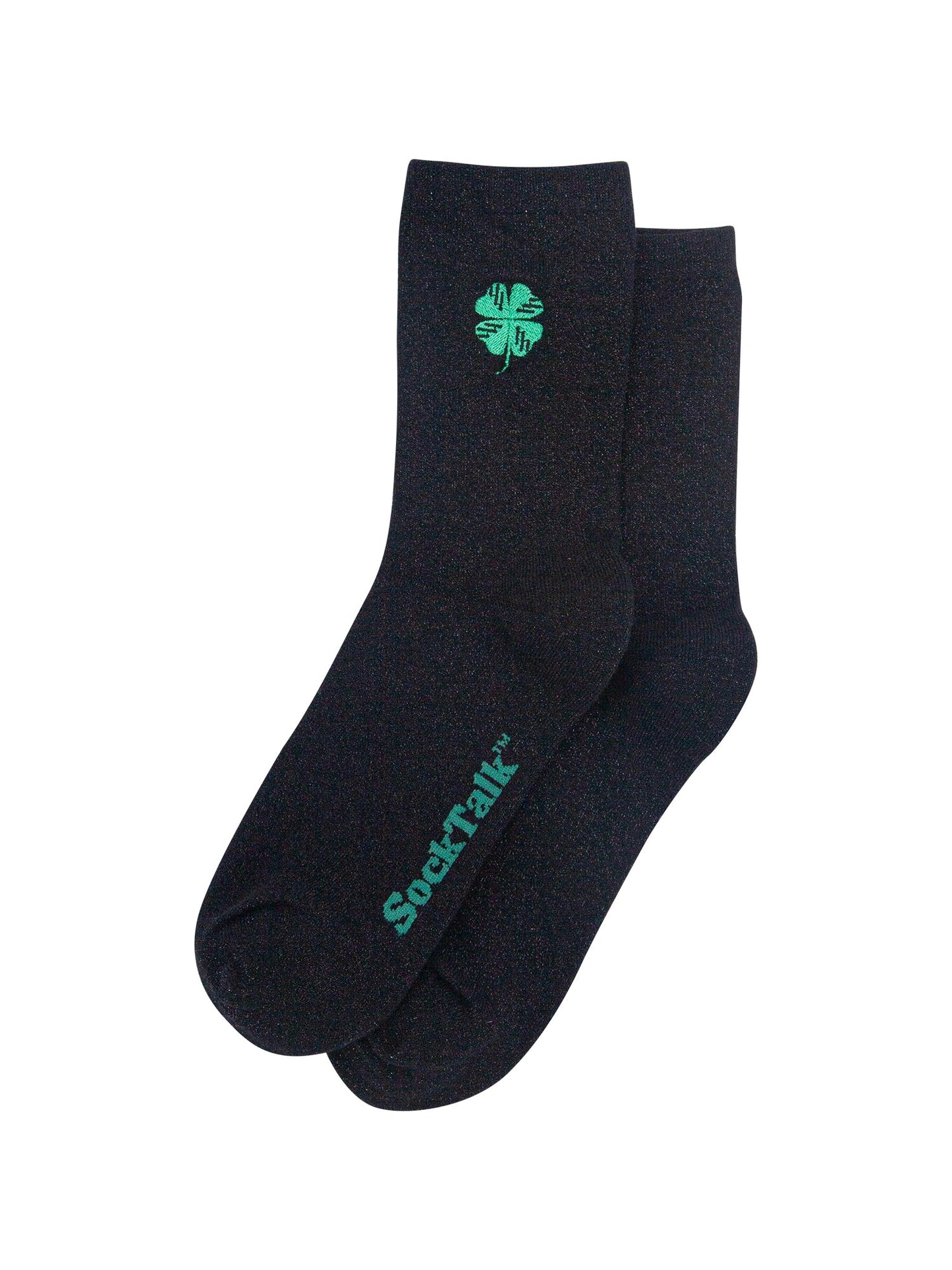Four-Leaf-Clover-Combed-Cotton-Glitter-Embroidered-Socks-in-Black-Laid-Flat