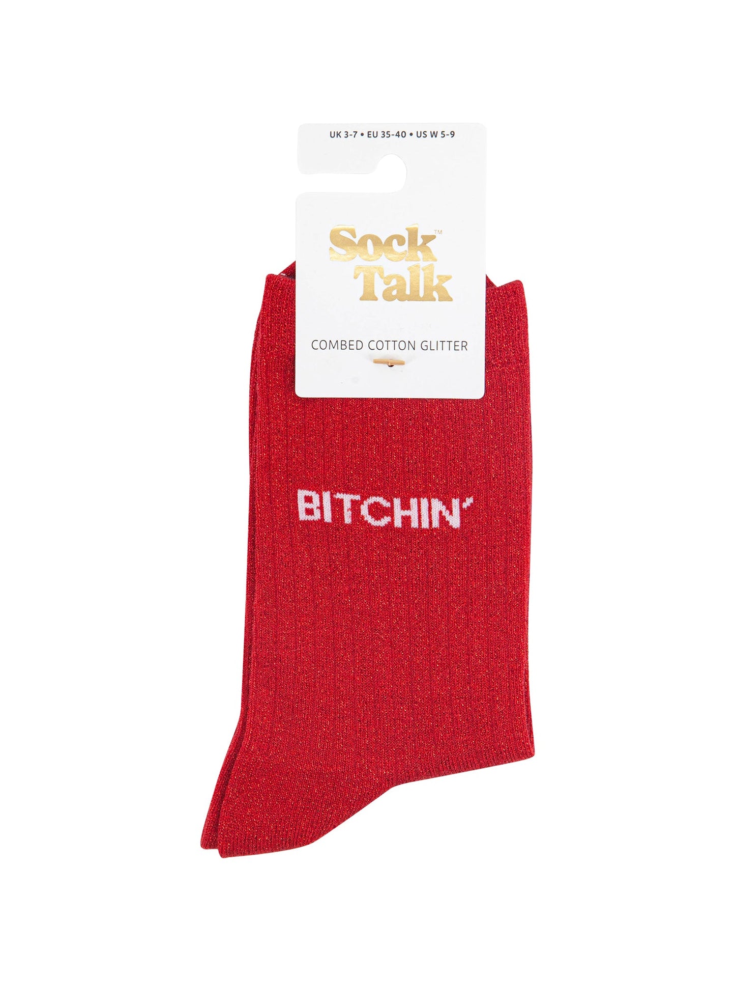 Bitchin Combed Cotton Glitter Socks in Red