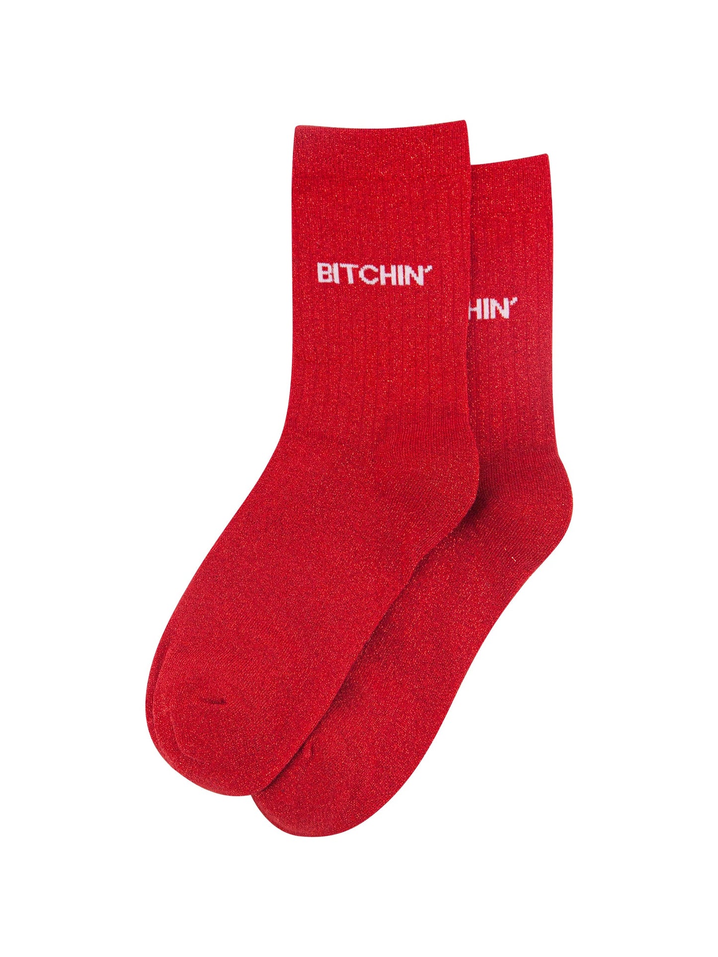 Bitchin Combed Cotton Glitter Socks in Red
