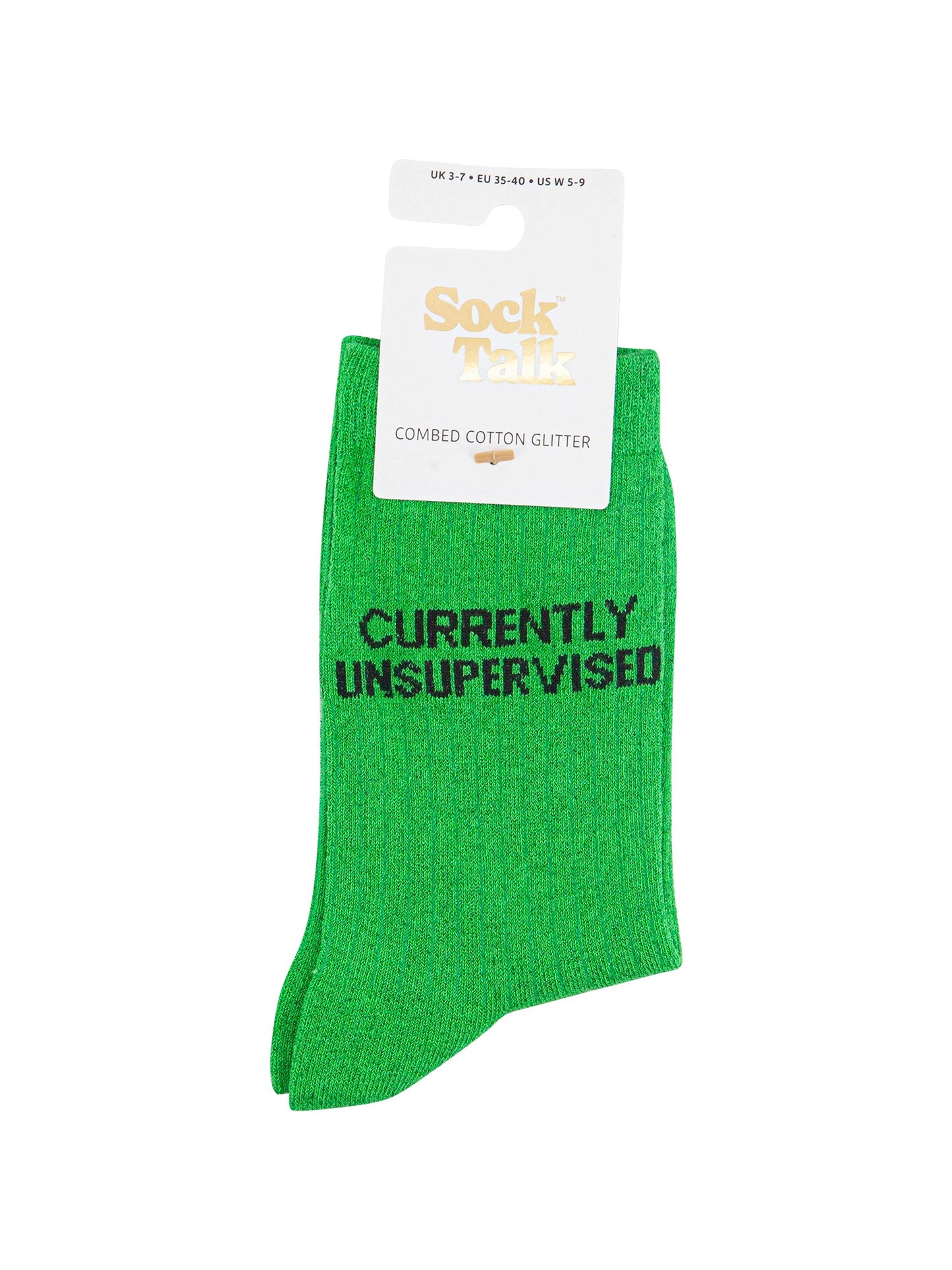 Currently Unsupervised Combed Cotton Glitter Socks in Lime