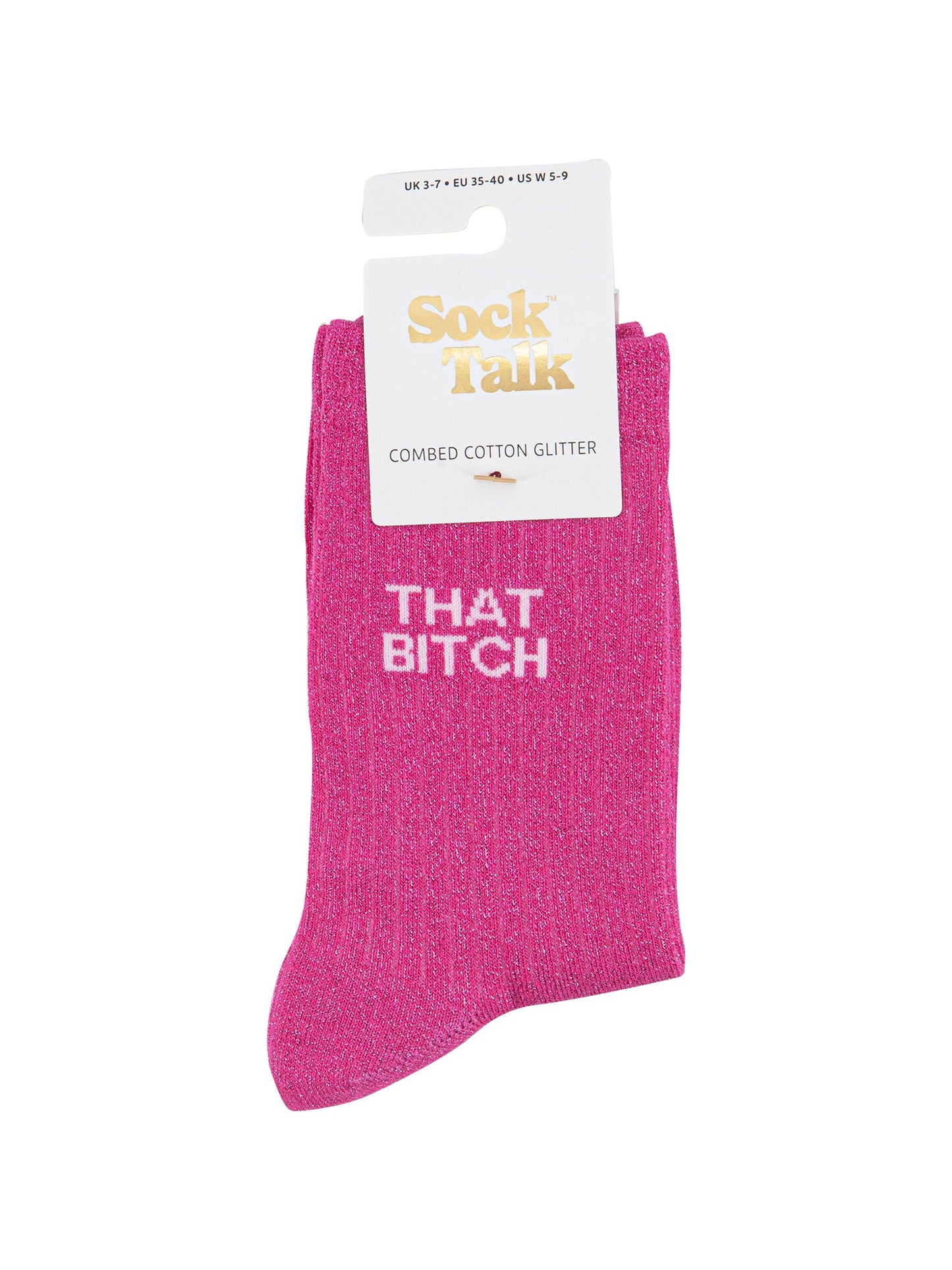 That Bitch Combed Cotton Glitter Socks in Hot Pink