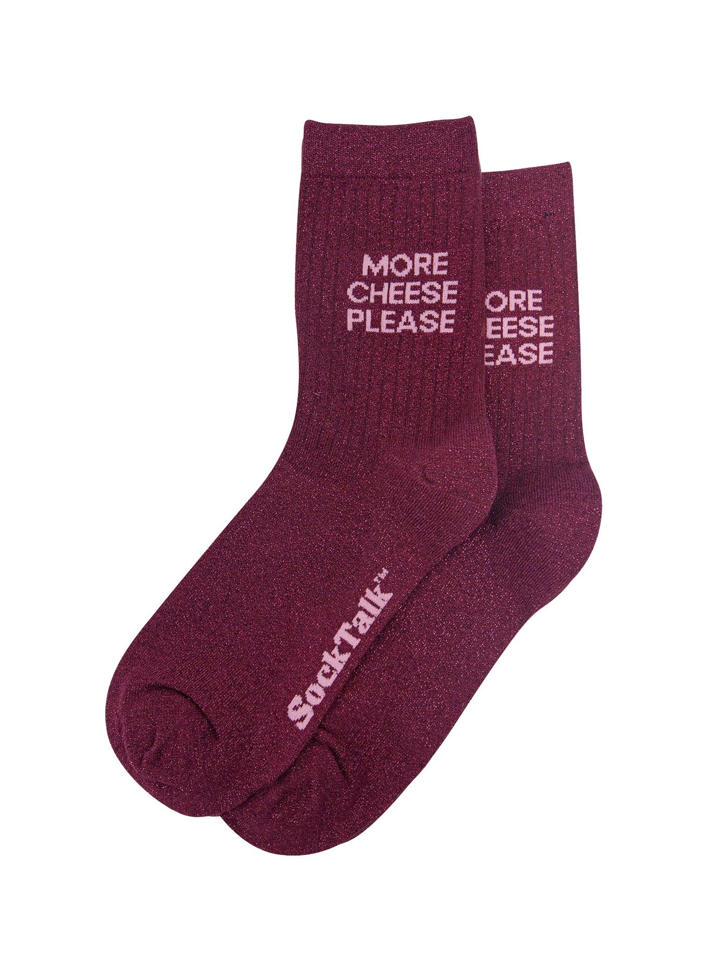 More-Cheese-Please-Combed-Cotton-Glitter-Socks-in-Wine-Laid-Flat