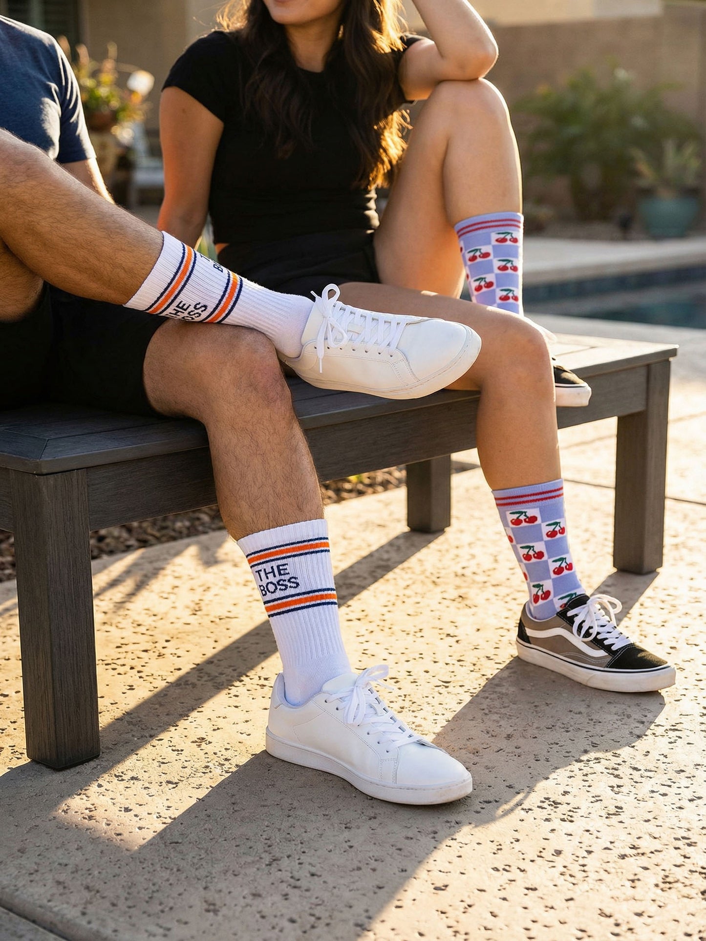 The-Boss-Organic-Cotton-Sports-Socks-in-White-Cherry-Checkerboard-Bamboo-Socks-in-Blue