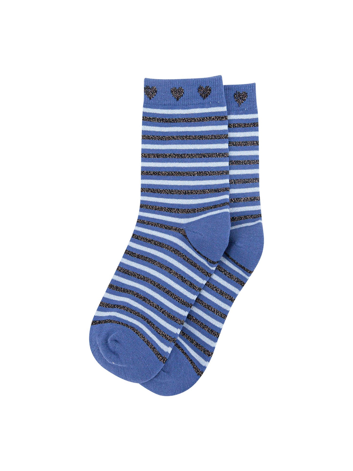 Stripes-Hearts-Combed-Cotton-Glitter-Socks-in-Blue-Navy-Lying-Flat