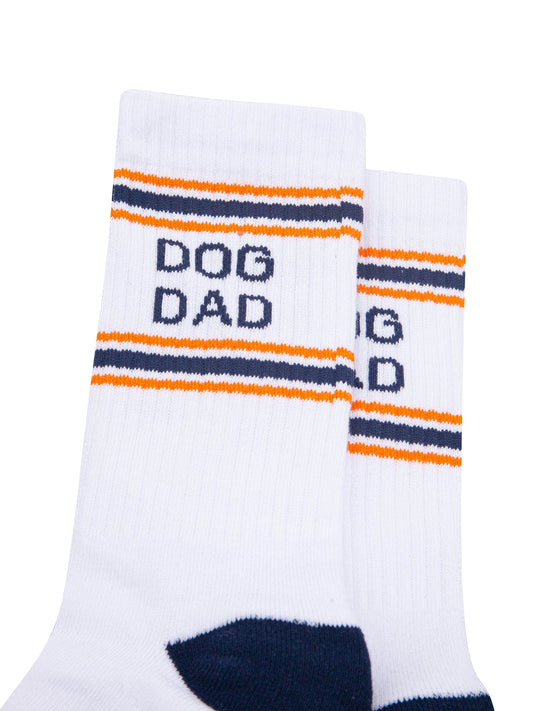 Dog-Dad-Organic-Cotton-Sports-Socks-in-White/Navy-Blue-Close-Up