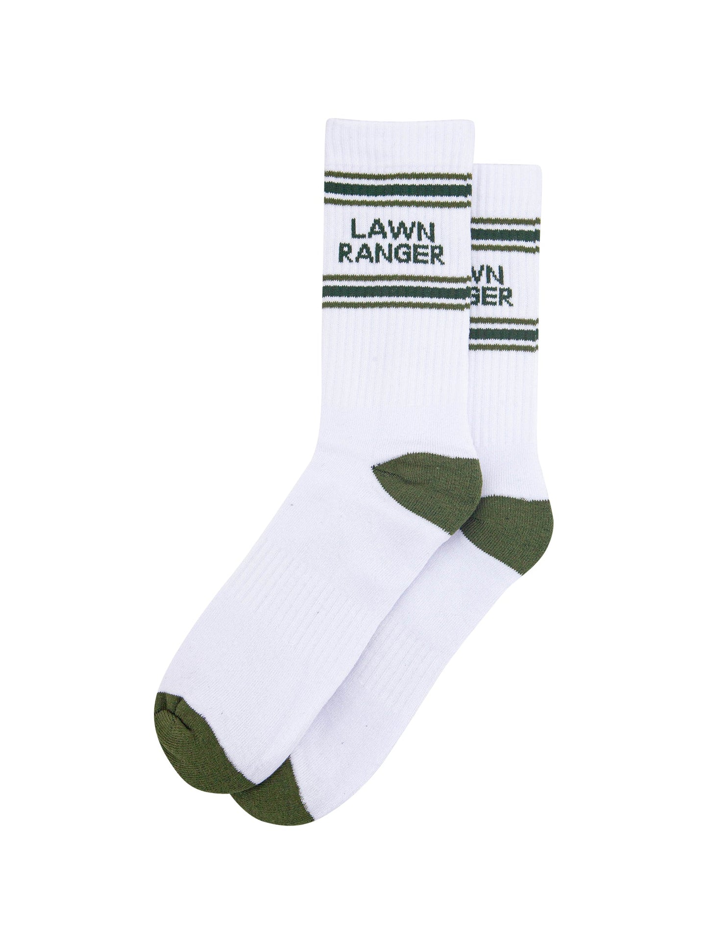Lawn-Ranger-Organic-Cotton-Sports-Socks-in-White/Khaki-Green-Laid-Flat