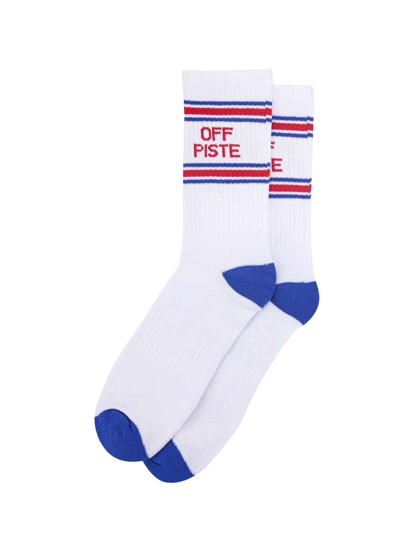 Off-Piste-Organic-Cotton-Sports-Socks-in-White/Royal-Blue-Laid-Flat