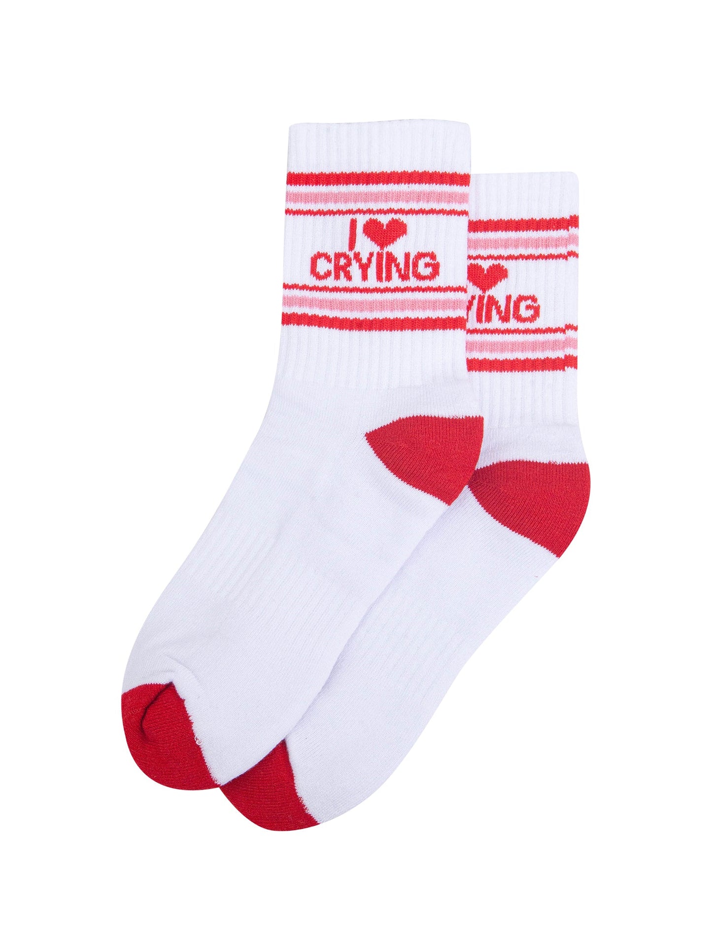 I-Love-Crying-Organic-Cotton-Sports-Socks-in-White/Red-Laid-Flat