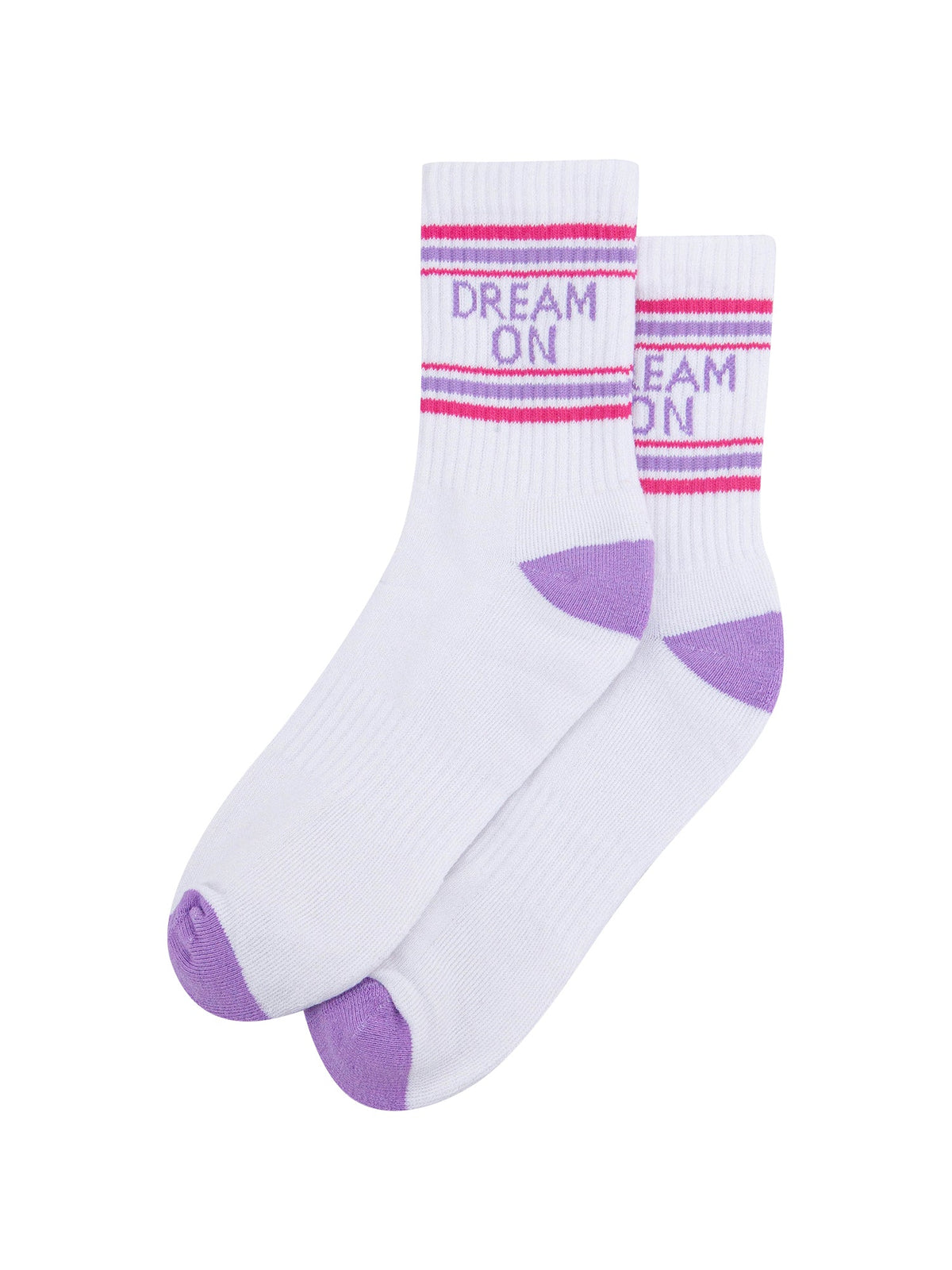 Dream-On-Organic-Cotton-Sports-Socks-in-White/Lilac-Laid-Flat