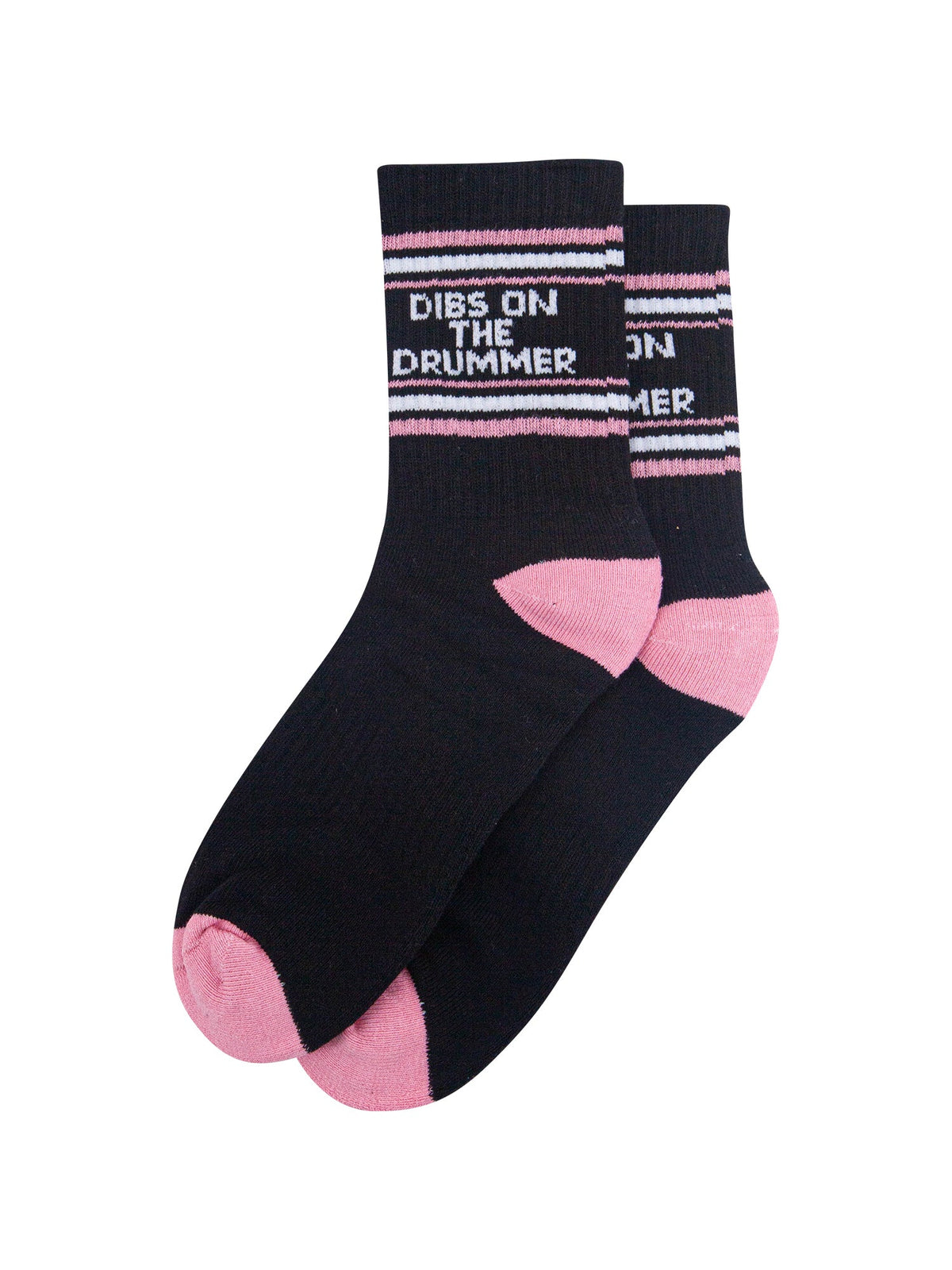 Dibs-On-The-Drummer-Organic-Cotton-Sports-Socks-in-Black/Pink-Laid-Flat