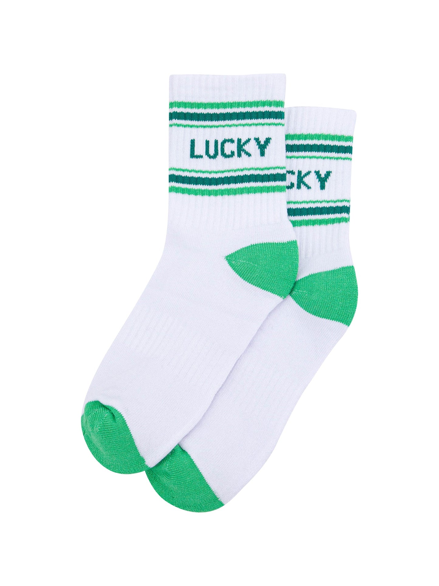 Lucky-Organic-Cotton-Sports-Socks-in-White/Green-Laid-Flat