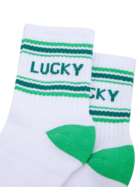 Lucky-Organic-Cotton-Sports-Socks-in-White/Green-Close-Up